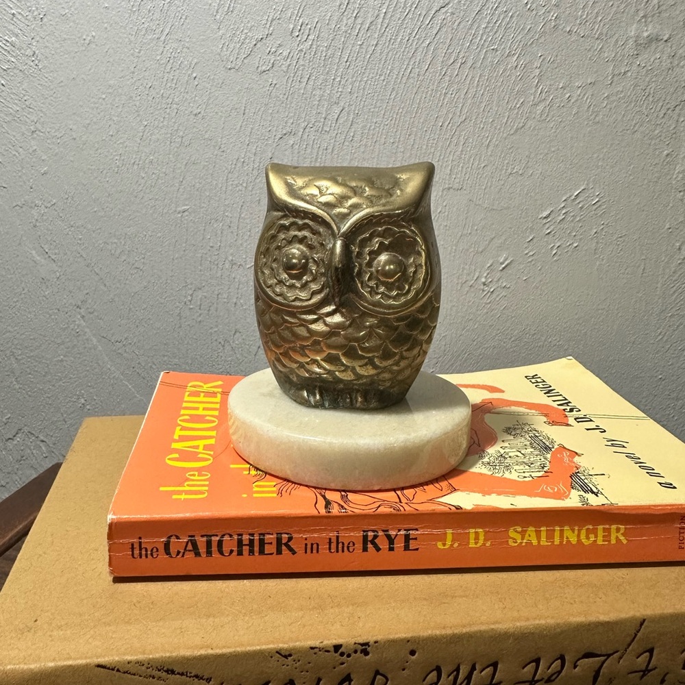 Brass Owl Paperweight on Cream Marble Base - Home Accents - Picture 4 of 7